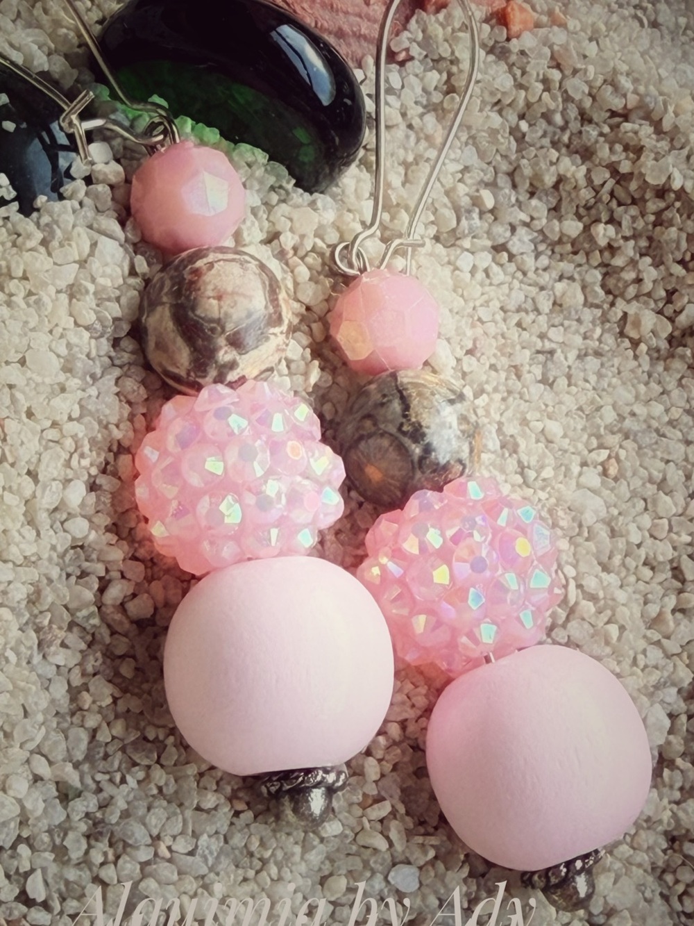 Ocean jasper monument Pink Beaded Drop Earrings